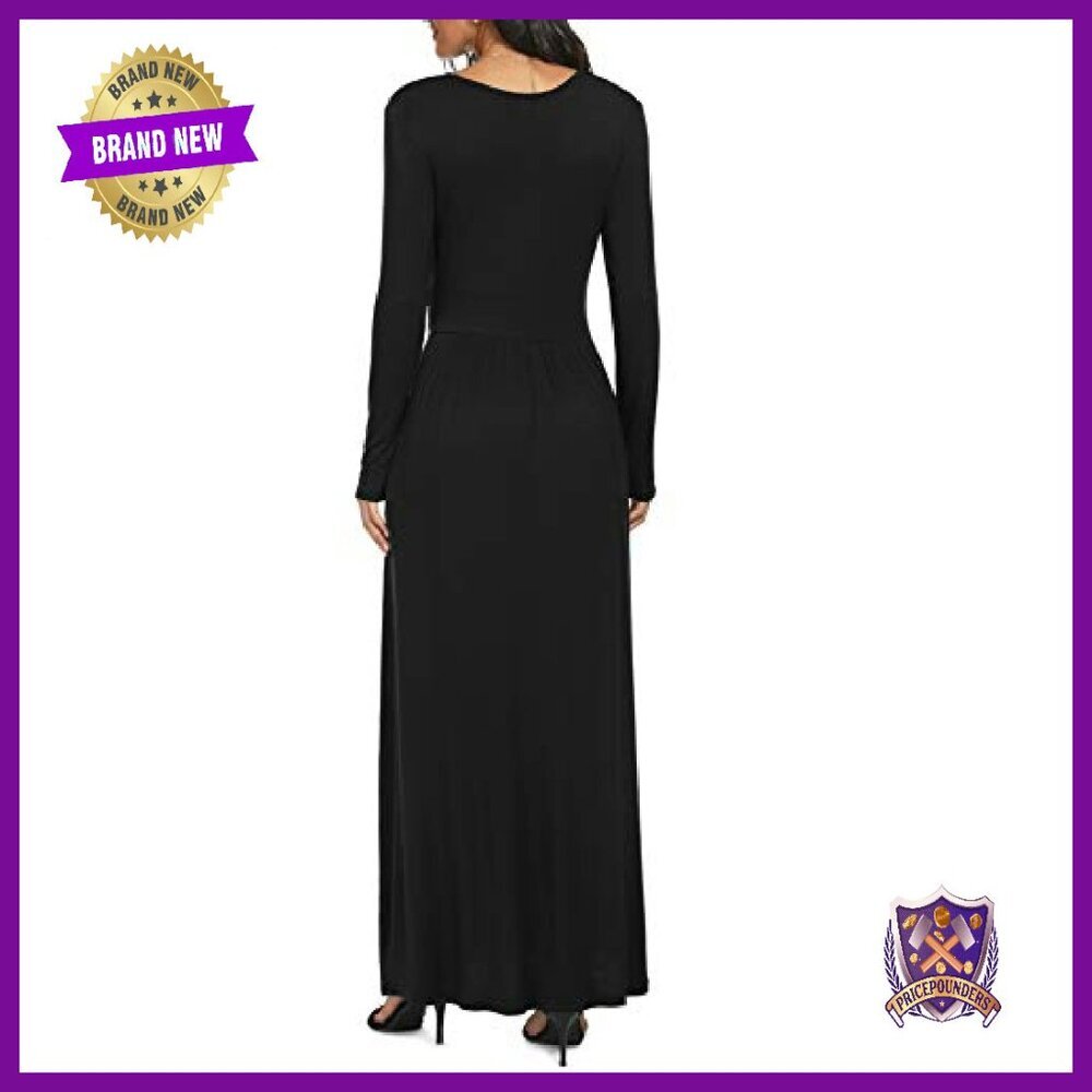 Long Sleeve V-Neck Maxi Dress with Side Pockets - Soft Rayon Blend - Picture 5 of 8